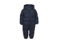 Donkerblauw baby skipak met capuchon en berenembleem