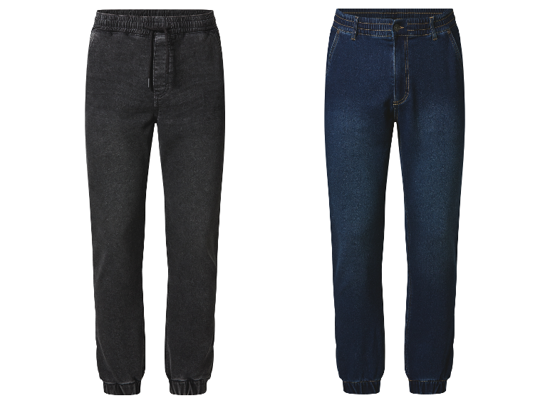 Twee paar jeansbroeken, een zwarte en een donkerblauwe.