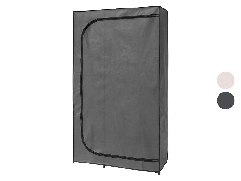 Grijze textiel kledingkast met rits, verkrijgbaar in andere kleuren.