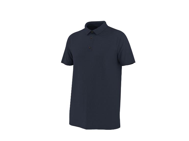 Donkerblauw heren poloshirt met korte mouwen en knopen.
