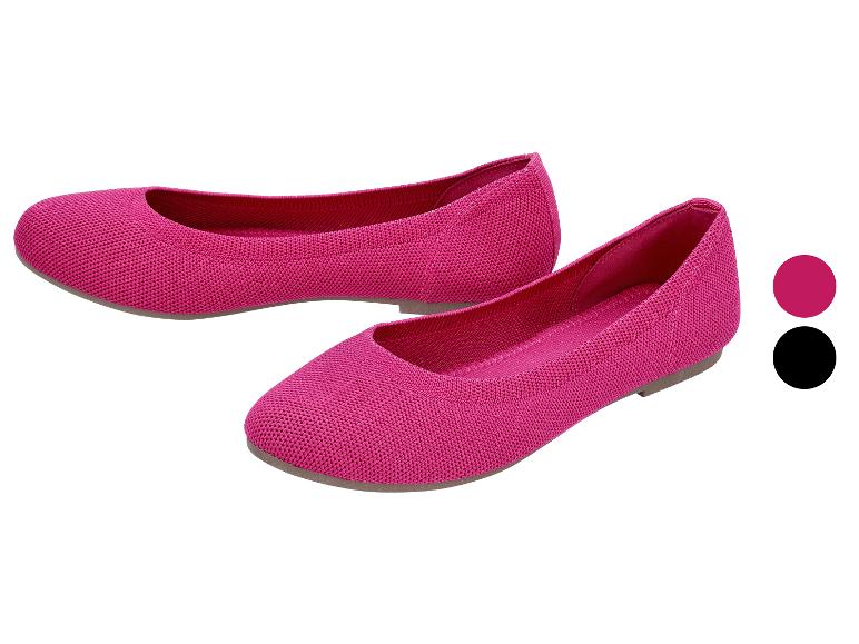 Fuchsia damesballerina's met gebreide textuur, verkrijgbaar in fuchsia en zwart.