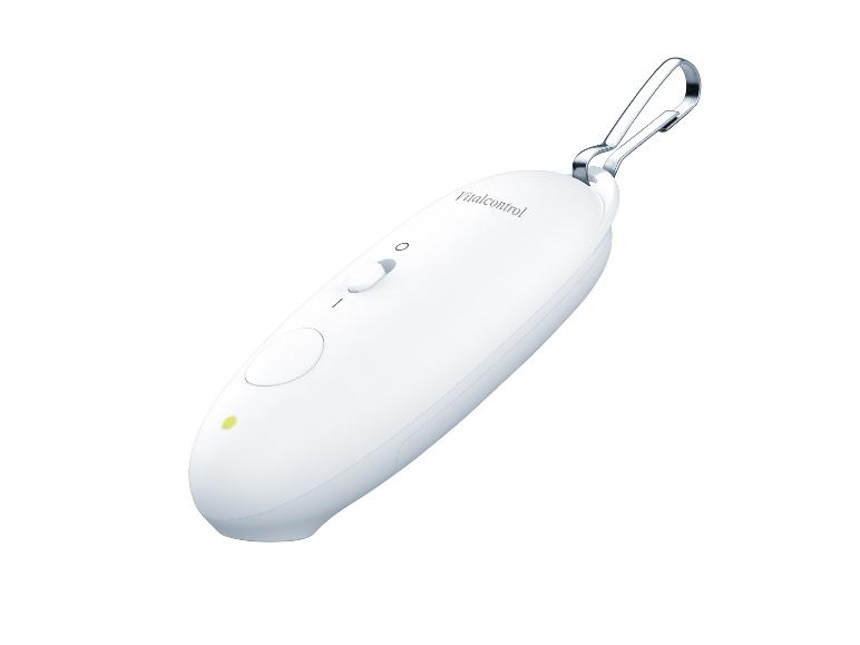 Witte Vitalcontrol afstandsbediening met karabijnhaak.