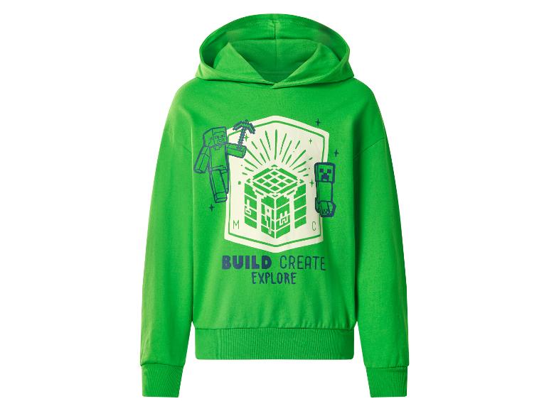 Groene hoodie met bouw-, creëer- en ontdekthema.
