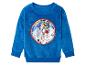 Een blauwe fleece trui met een Paw Patrol-print.