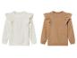 Twee longsleeves met ruches, één wit met kant en één bruin