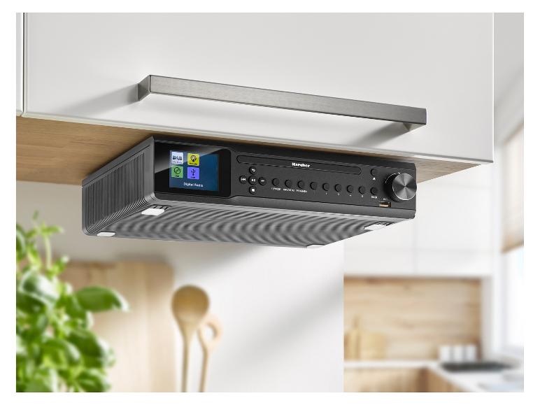 Onderbouwradio met cd-speler en USB, toont 'Digital Radio'.