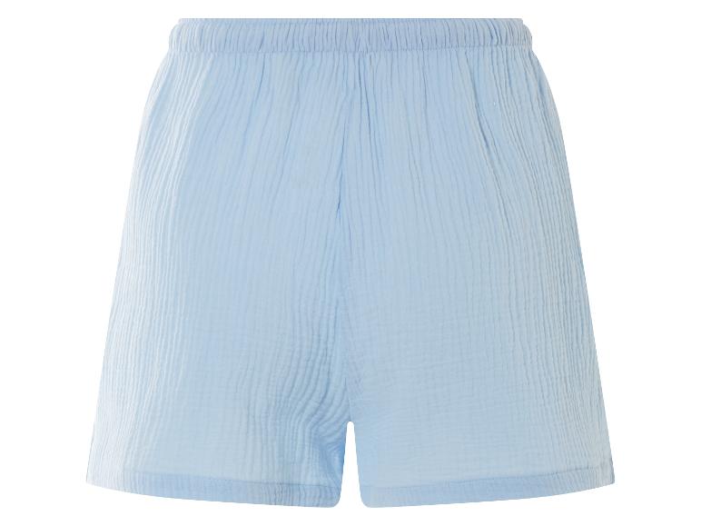 Lichtblauwe shorts van mousseline.