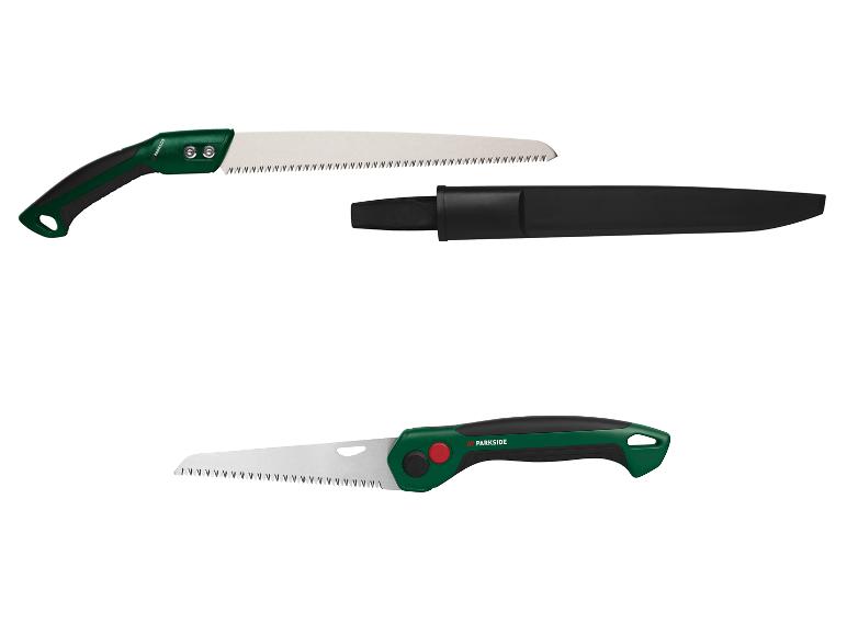 Twee Parkside zagen: één met schede en één opvouwbaar