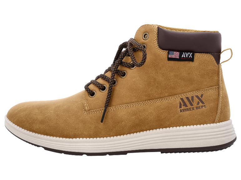 Lichtbruine herenboot met zwarte veters en AVX-merkdetails.