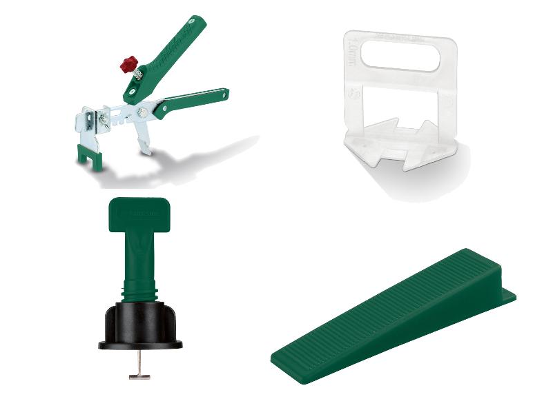 Parkside tegelnivelleerset met tang, wiggen en kruisjes.