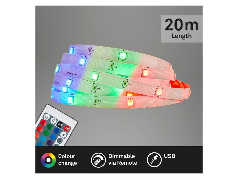 20m LED-strip met afstandsbediening, kleurverandering en USB.
