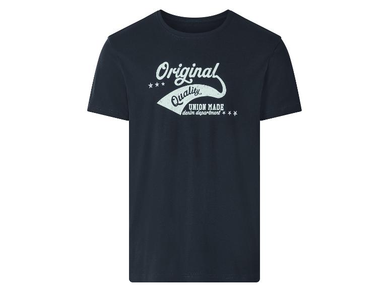 Zwart heren T-shirt met korte mouwen en de tekst “Original Quality Union Made denim department”.