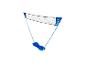 Een blauwe Crivit badmintonset met een net en een basis.