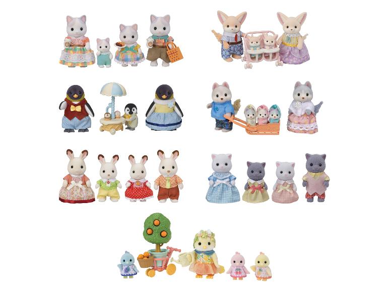 Set van pluche dierenfiguren, inclusief katten, konijnen, pinguïns en vossen.