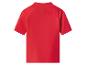 Rood kinder T-shirt met korte mouwen en opstaande kraag, achteraanzicht.