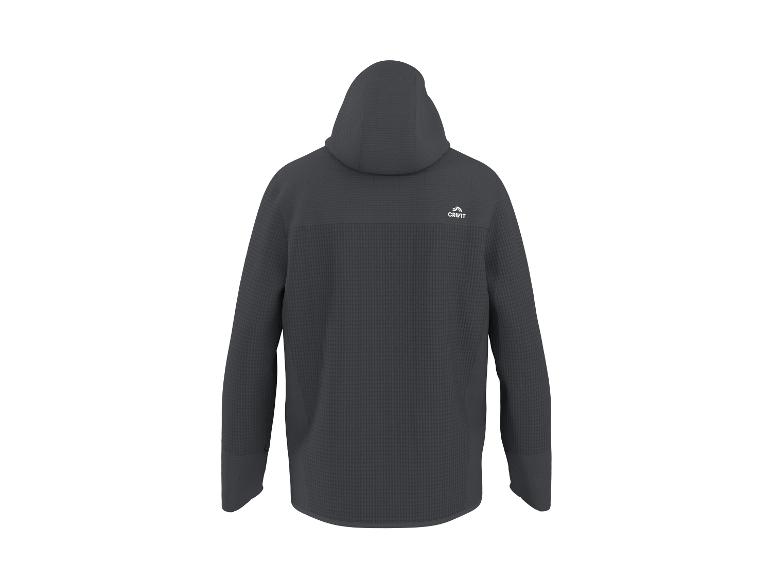 Donkergrijze hoodie met wafeltextuur, achterkant.