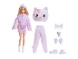 Modepop met pluche kattenkostuum, mini-huisdier en accessoires