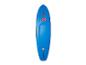 Blauw paddleboard met rode details en een groot logo in het midden.