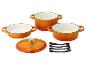 Oranje gietijzeren kookpottenset.