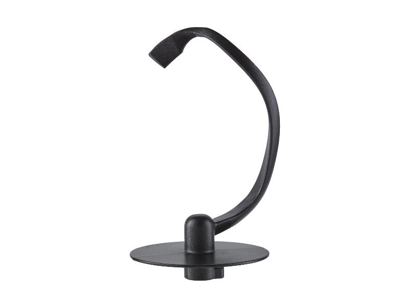 Zwarte plastic standaard voor een keukenapparaat, mogelijk een mixer- of blenderhulpstuk.