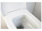 Wit toilet met open deksel, in een moderne badkamer.