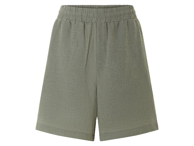 Olijfgroene linnen shorts, wijde pasvorm.