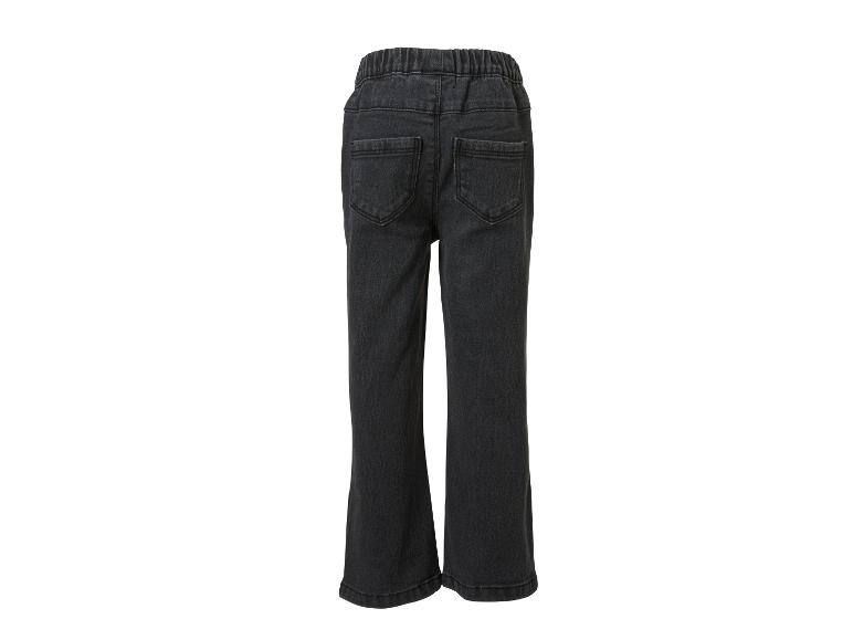 Zwarte kinderjeans met elastische tailleband en achterzakken.