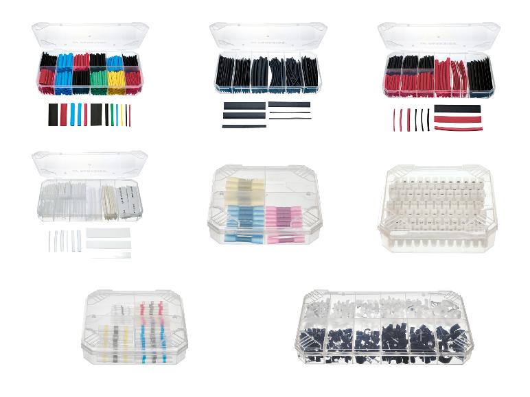 Assortiment connectoren, Parkside krimpkousen en kabelbinders.