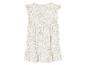 Kinderjurk met lichtbeige bloemenprint op een witte achtergrond.
