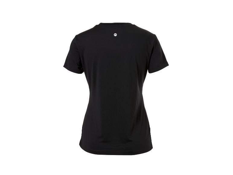 Zwart dames T-shirt met korte mouwen en een klein wit logo op de rug