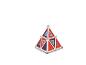 Piramide gebouwd van rode en blauwe magnetische driehoeken op een witte achtergrond.
