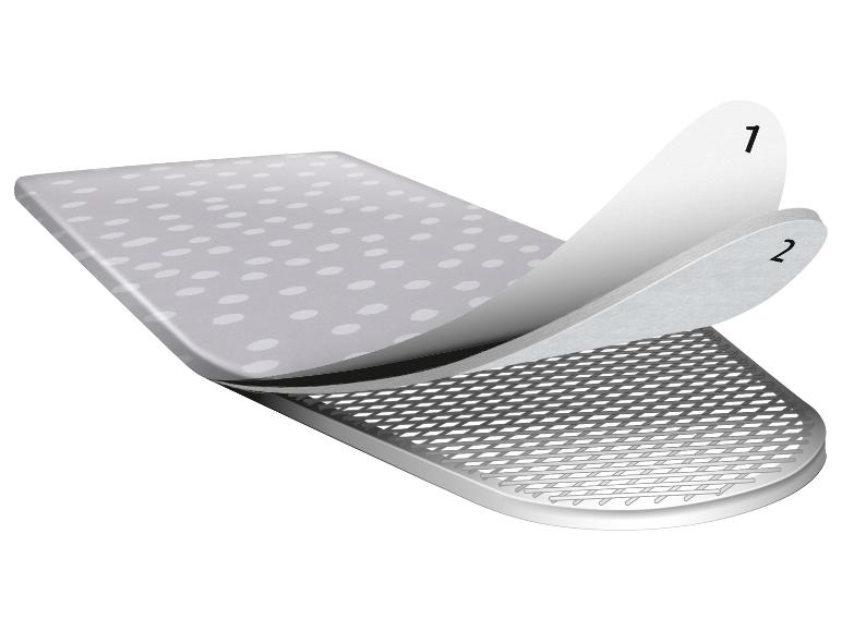 Strijkplankovertrek met twee lagen, een bedrukte stof en een viltlaag.