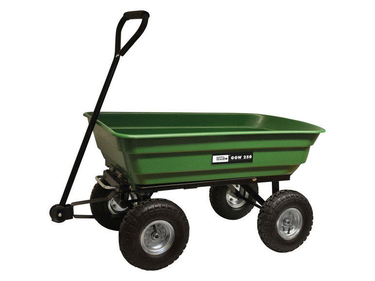 Een groene Güde GGW 250 handkar met vier wielen.