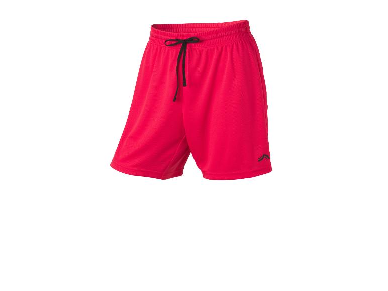 Rode sportshorts met een zwart trekkoord en een klein zwart logo