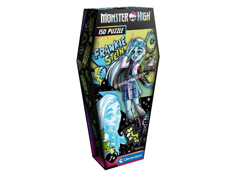 Monster High puzzel met Frankie Stein in een kistvormige doos.