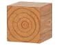 Houten kubus met jaarringen aan de voorkant en houtnerf aan de zijkant