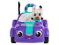 Paarse glitter speelgoedauto met wit kattenfiguur