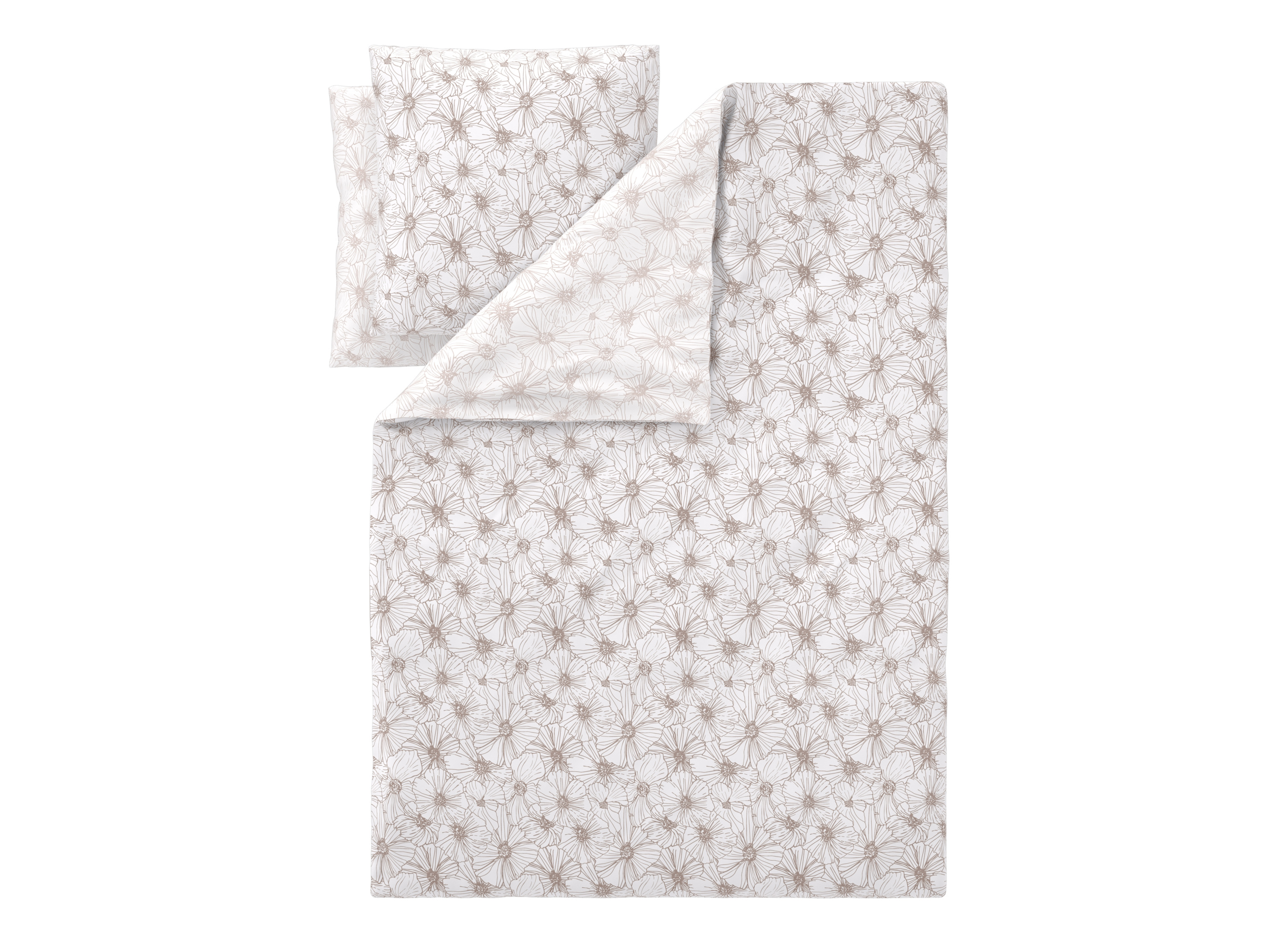 LIVARNO Flanellen dekbedovertrek, 220 x 240 cm (Bloemen/taupe)