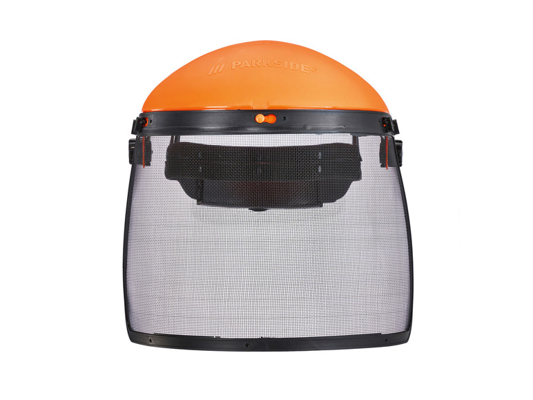 Een oranje Parkside veiligheidsbril met een gaasmasker.
