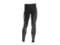 Zwarte compressielegging met grijze verticale strepen en getextureerde details.