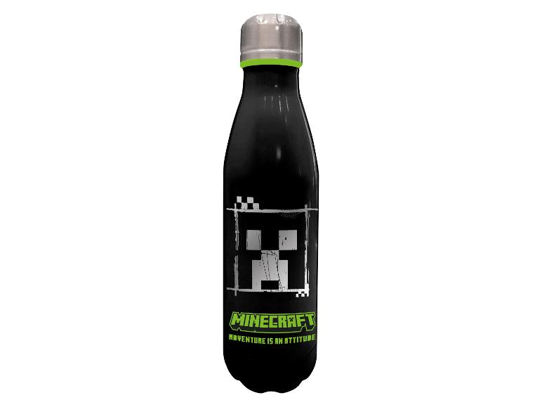 Zwarte Minecraft thermosfles met pixeldesign.