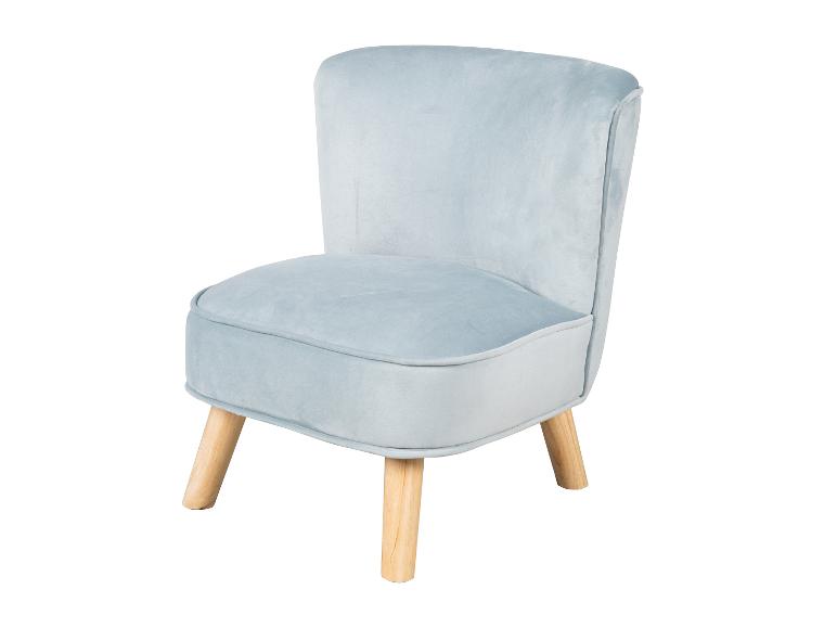 Lichtblauwe fluwelen fauteuil met houten poten