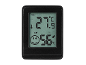 Zwarte digitale thermo-hygrometer met display dat 27.9°C en 56% luchtvochtigheid toont.