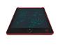 Rood schrijftablet met kindertekeningen van een zon, bloem, vlinder en letters.