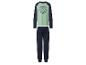 Kinderpyjama met lichtgroen shirt met lange mouwen en marineblauwe broek, met baseballprint.
