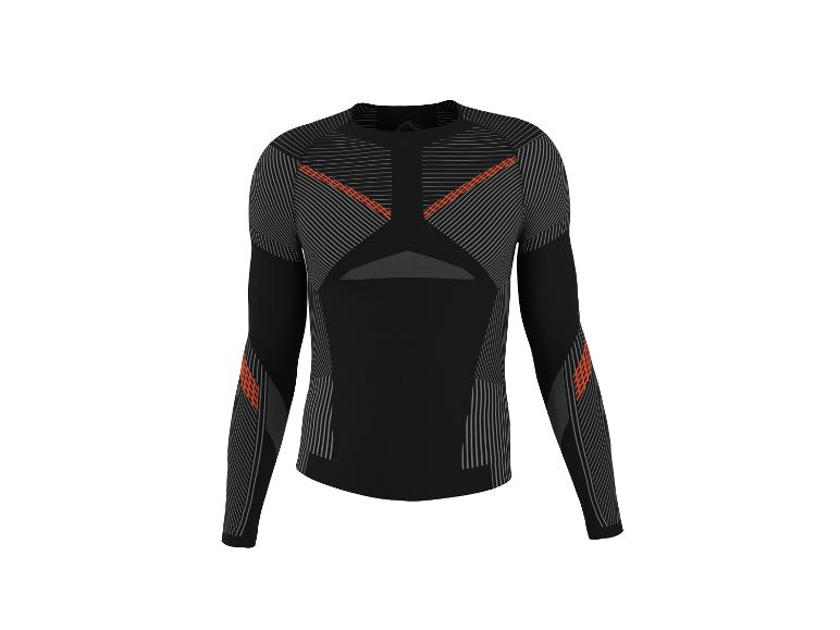 Zwart sportshirt met lange mouwen met grijze en oranje strepen