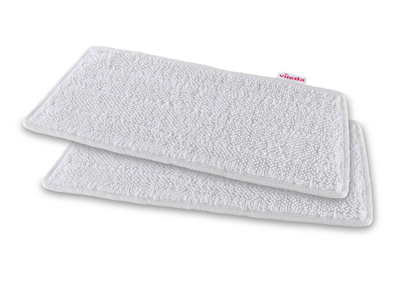 Twee Vileda microvezel dweilpads voor het reinigen van vloeren.