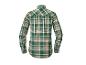 Een groen en beige geruit overhemd met lange mouwen.