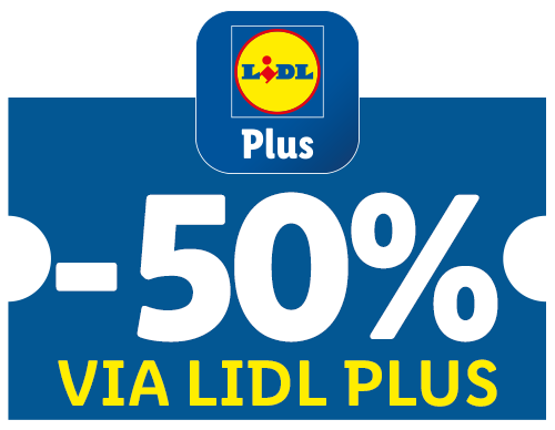 Label met de tekst '-50% VIA PLUS'