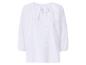 Witte geborduurde boerenblouse met strikhals en driekwartmouwen